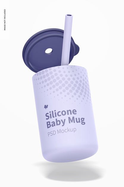 Free Silicone Baby Mug With Lid Mockup, Floating Psd