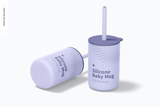 Free Silicone Baby Mugs With Lid Mockup, Perspective Psd