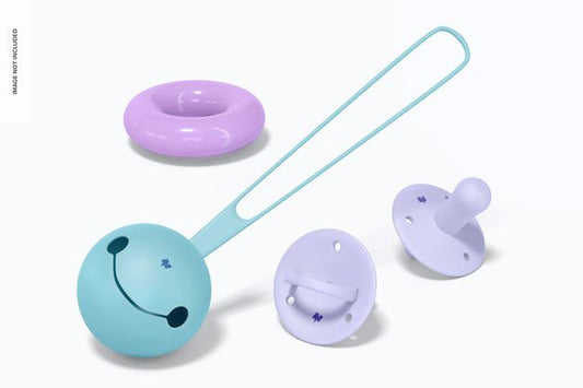 Free Silicone Baby Pacifiers With Case Mockup, Perspective Psd