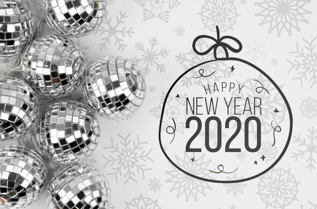 Free Silver Christmas Balls With Happy New Year 2020 Psd