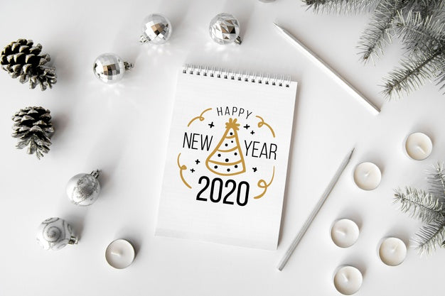 Free Silver New Year Party Accessories And Notepad Mock-Up Psd