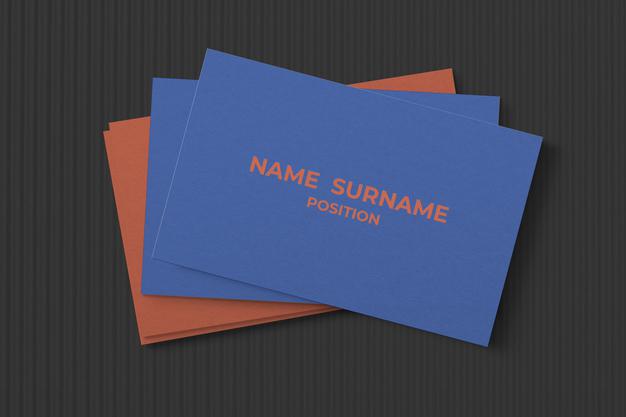 Free Simple Business Card Mockup In Blue And Orange Tone Psd