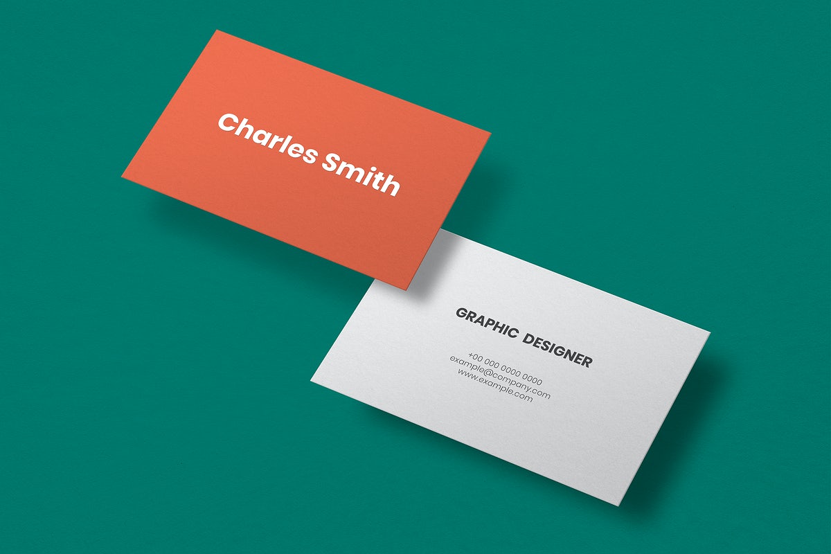 Free Simple Business Card Mockup Psd In Orange And White With Front And Rear View
