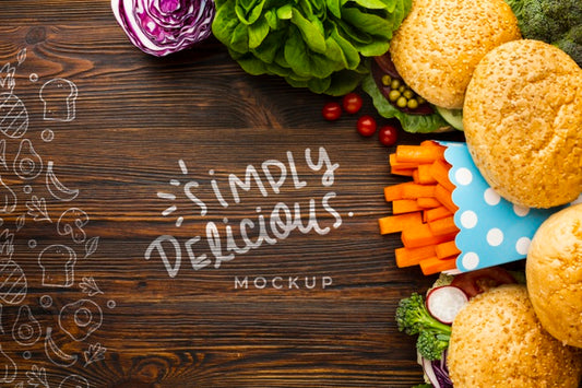 Free Simply Delicious Mock-Up With Buns And Veggies Psd
