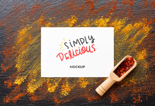 Free Simply Delicious Mock-Up With Red And Golden Spices Psd