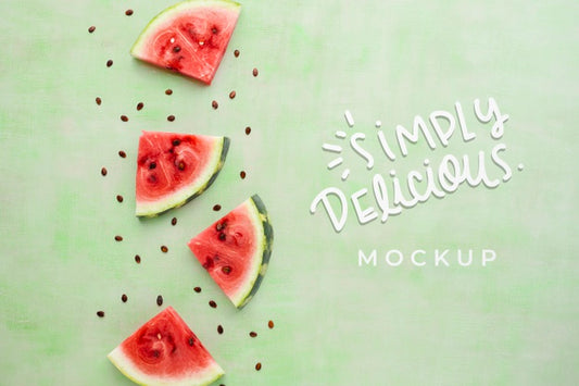 Free Simply Delicious Mock-Up With Slices Of Watermelon Psd
