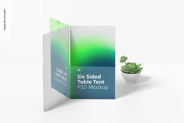 Free Six Sided Acrylic Table Tent Mockup Psd