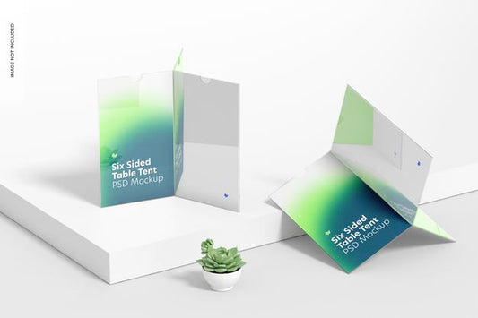 Free Six Sided Acrylic Table Tents Mockup, Perspective Psd