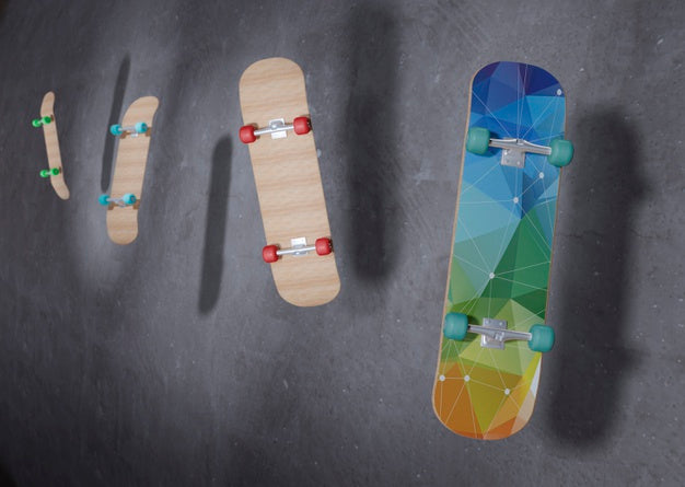 Free Skateboards Floating In The Air With Mock-Up Psd