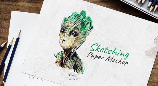 Free Sketching / Drawing Paper Mockup Psd