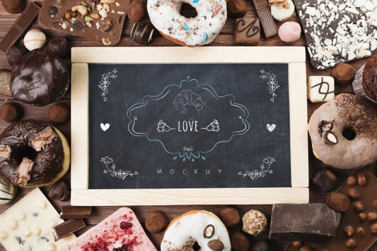 Free Slate Mockup With Delicious Pastry Psd