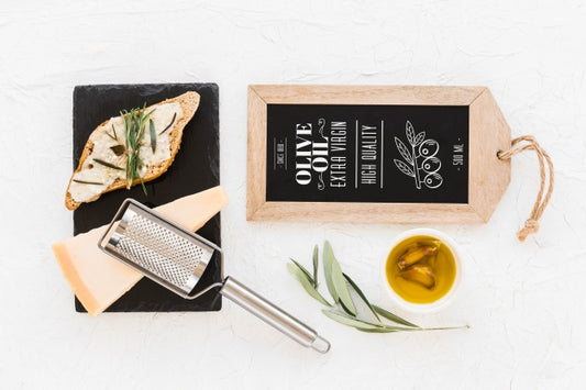 Free Slate Mockup With Olive Oil Concept Psd