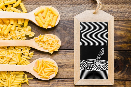 Free Slate Mockup With Pasta Concept On Wooden Spoons Psd