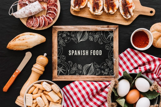 Free Slate Mockup With Traditional Spanish Food Psd
