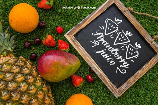 Free Slate With Summer Fruits Psd