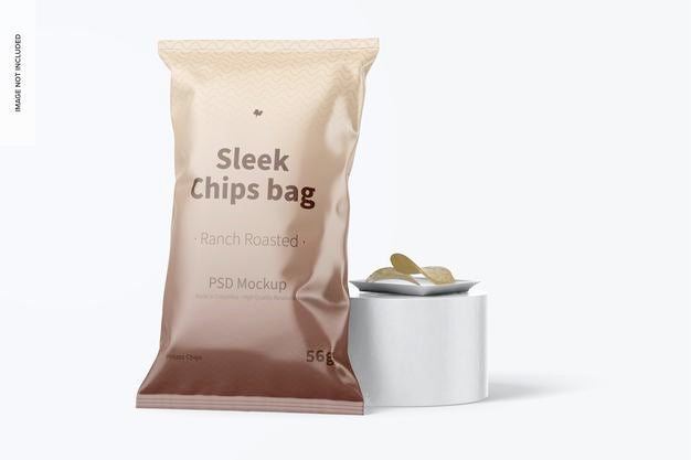 Free Sleek Chips Bag Mockup, Leaned Psd