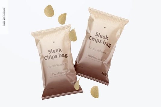 Free Sleek Chips Bags Mockup, Floating Psd
