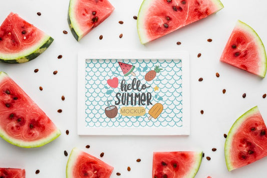 Free Slices Of Watermelon With Seeds Summer Mock-Up Psd