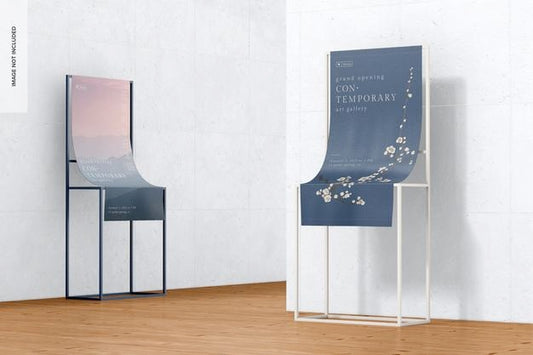 Free Small Exhibition Poster Stands Mockup, Perspective Psd