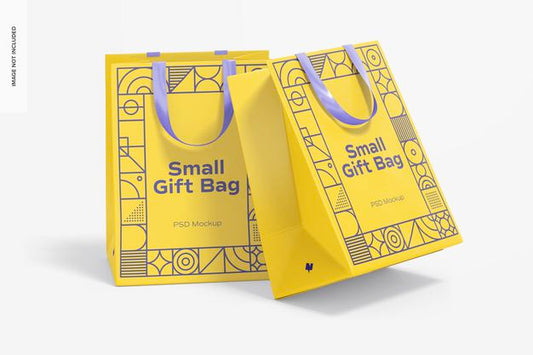 Free Small Gift Bags With Ribbon Handle Mockup Psd