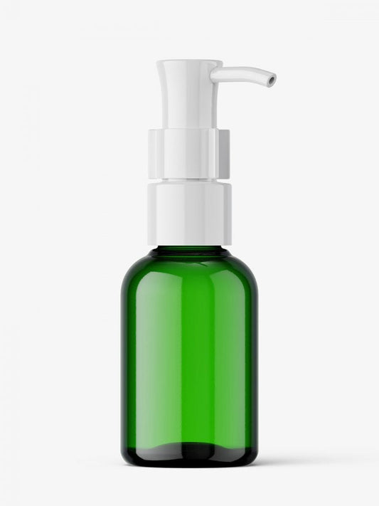 Free Small Green Bottle With Dispenser Mockup