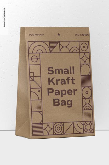 Free Small Kraft Paper Bag Mockup, Perspective Psd