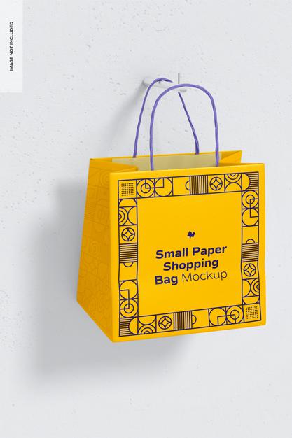 Free Small Paper Shopping Bag Mockup, Hanging Psd
