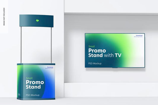 Free Small Promo Stand With Tv Mockup Psd