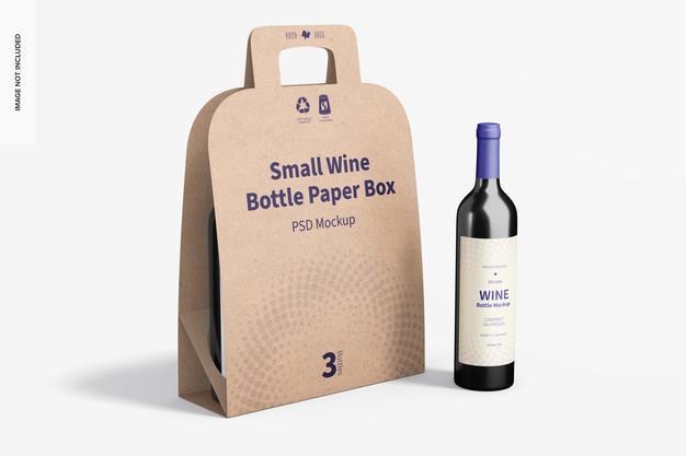 Free Small Wine Bottle Paper Box Mockup, Right View Psd