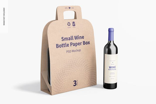 Free Small Wine Bottle Paper Box Mockup, Right View Psd