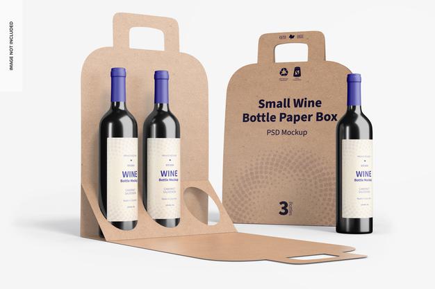Free Small Wine Bottle Paper Boxes Mockup Psd
