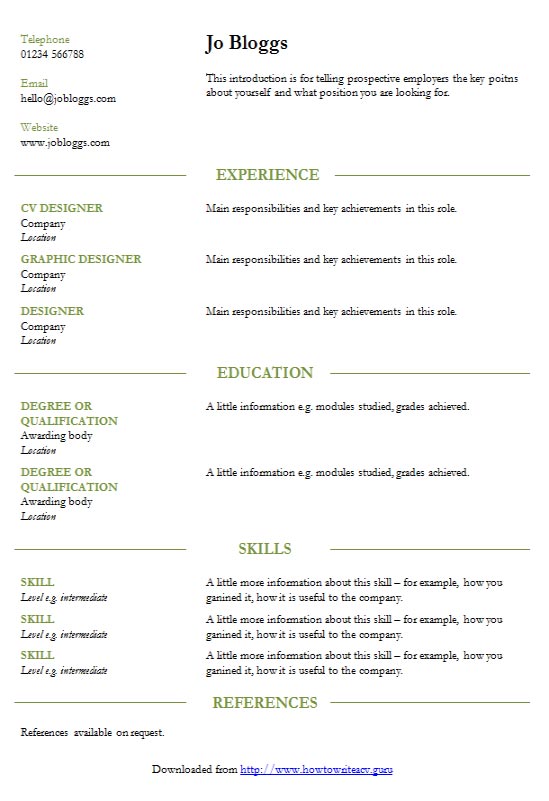 Free Smart Green Lines Resume CV Template in Microsoft Word (DOCX) Format