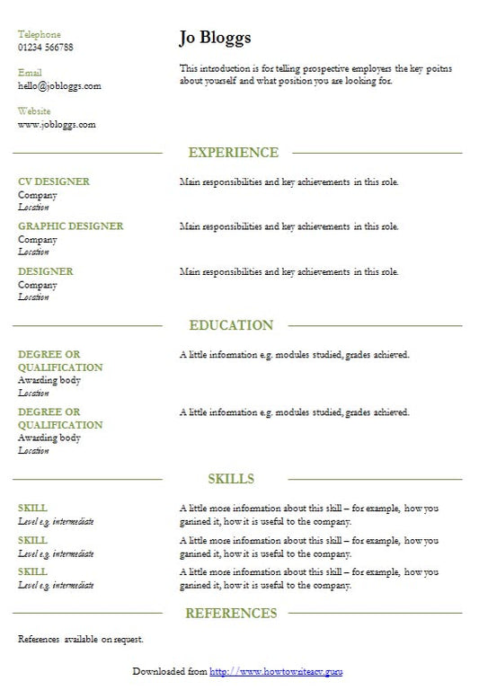 Free Smart Green Lines Resume CV Template in Microsoft Word (DOCX) Format