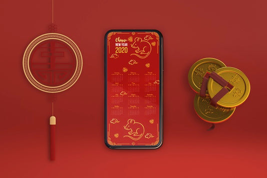 Free Smartphone And Ornaments For New Year Psd