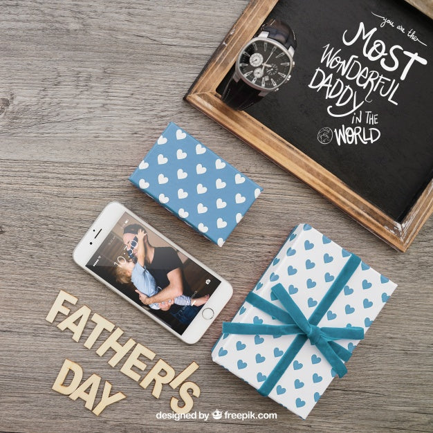 Free Smartphone, Chalkboard And Gift Boxes For Father'S Day Psd