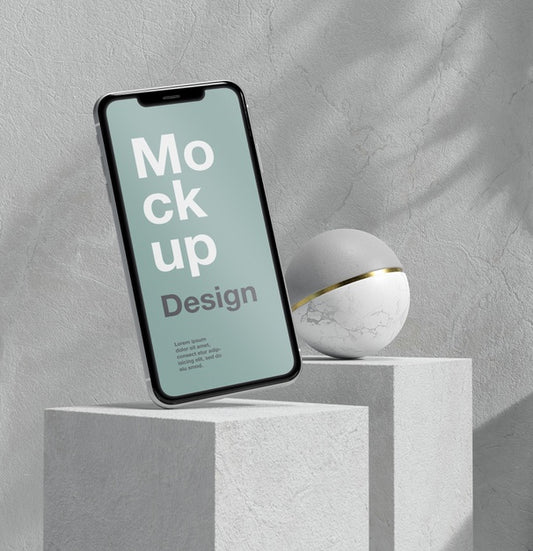 Free Smartphone Mock-Up Presentation With Stone And Metallic Elements Psd