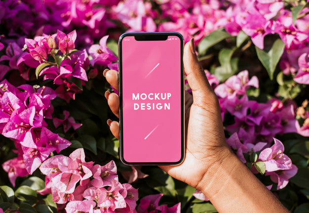 Free Smartphone Mockup In Floral Background Psd