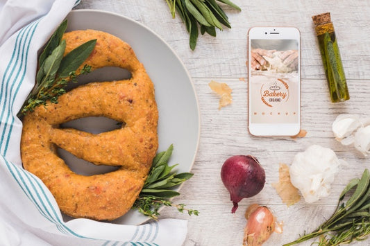 Free Smartphone Mockup With Bakery Concept Psd