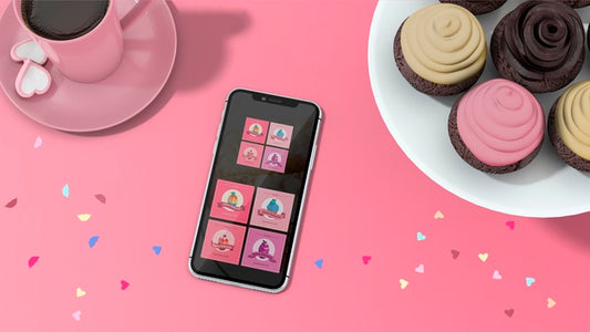 Free Smartphone Mockup With Cupcakes Psd