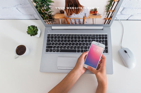 Free Smartphone Mockup With Laptop And Workspace Concept Psd