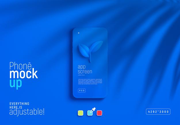 Free Smartphone Mockup With Leaves Shadow Psd
