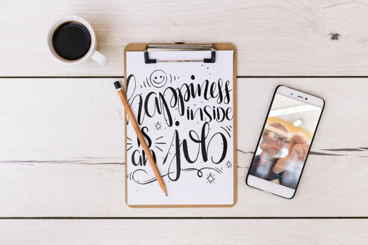 Free Smartphone Mockup With Office Elements Psd