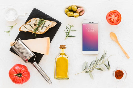 Free Smartphone Mockup With Olive Oil Concept Psd