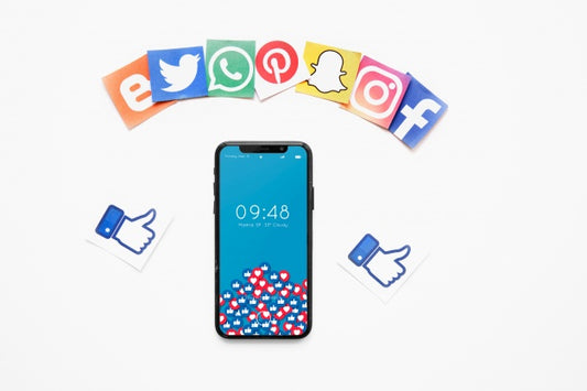 Free Smartphone Mockup With Social Media Concept Psd