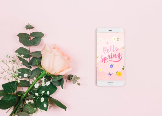 Free Smartphone Mockup With Spring Concept Psd