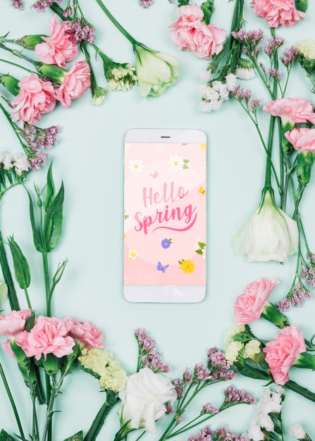 Free Smartphone Mockup With Spring Concept Psd