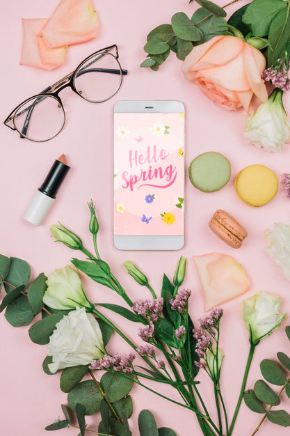 Free Smartphone Mockup With Spring Concept Psd