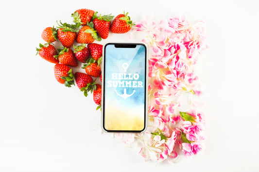 Free Smartphone Mockup With Strawberries Psd