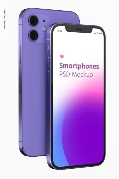 Free Smartphone Purple Version Mockup, Front And Back View Psd
