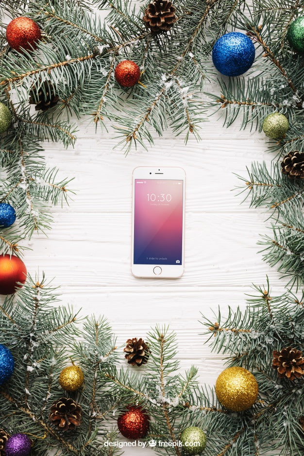 Free Smartphone Screen Mockup With Christmas Design Psd